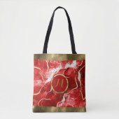 Luxe trendy rood, goud, roze namaak agaat tote bag (Voorkant)