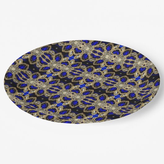 Luxe trendy stijlvol goud turquoise kobalt blauw papieren bordje (Gekanteld)