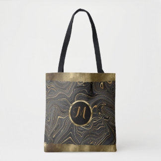 Luxe Trendy zwart en goud Faux Agaat Tote Bag