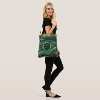 Luxe trendy zwart, goud, groen namaak agaat tote bag