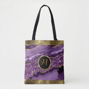 Luxe Trendy Zwart, Goud, Paarse Faux Agaat Tote Bag