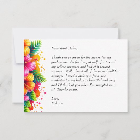 Luxe Tropical Floral Afstuderen Bedankkaart (Achterkant)