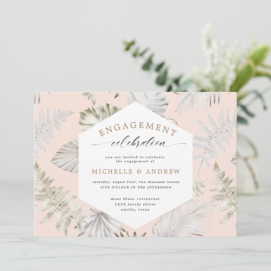 Luxe Tropical Foliage Verloving Invitation (Staand voorkant)