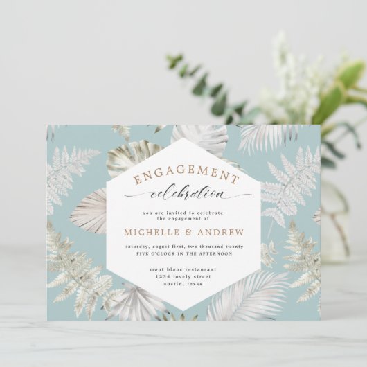 Luxe Tropical Foliage Verloving Invitation (Staand voorkant)