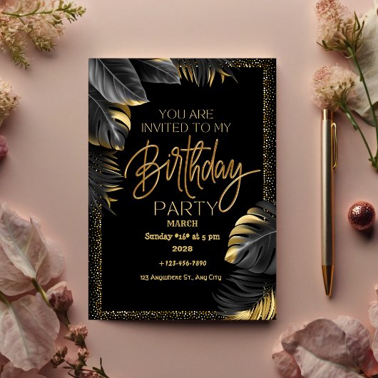 Luxe Tropisch Blad Gelukkig Verjaardagsfeest Kaart