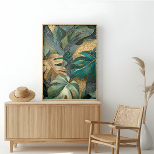 Luxe Tropisch Blad Gouden Wandkunst Canvas Afdruk
