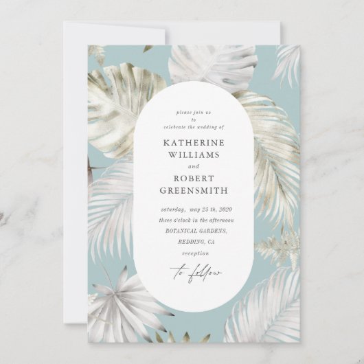 Luxe Tropisch Blauw Blauw Bruiloft Uitnodiging (Voorkant)