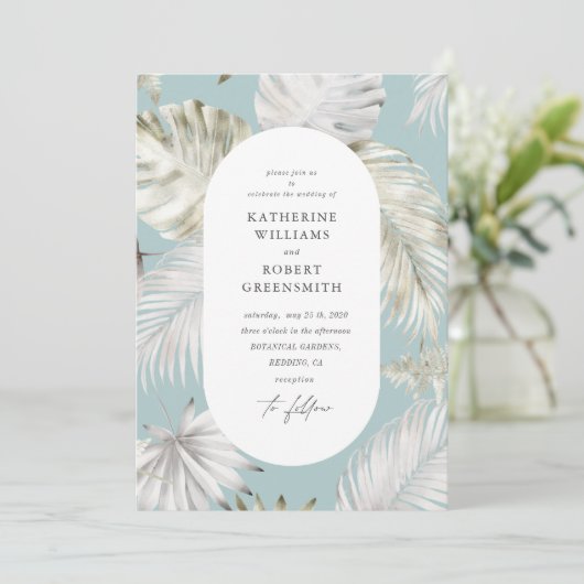 Luxe Tropisch Blauw Blauw Bruiloft Uitnodiging (Staand voorkant)