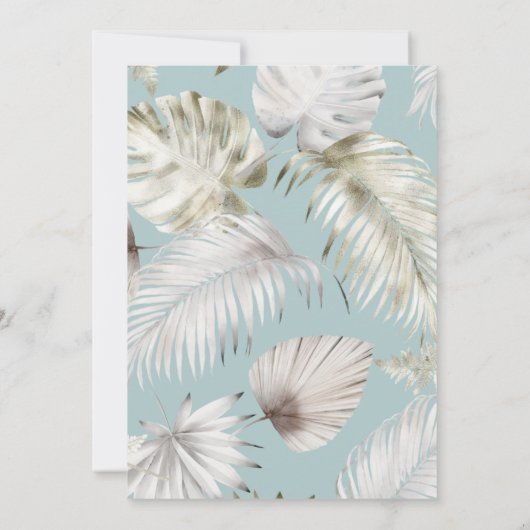 Luxe Tropisch Blauw Blauw Bruiloft Uitnodiging (Achterkant)