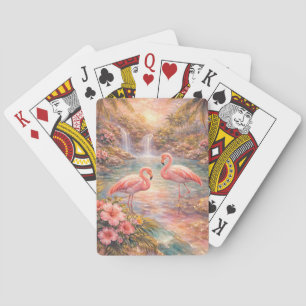 Luxe Tropisch Flamingo Paradijs Waterval Goud Pokerkaarten