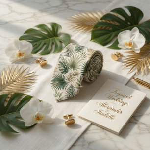 Luxe Tropisch Goud Groen Aquarel Palmblad Stropdas