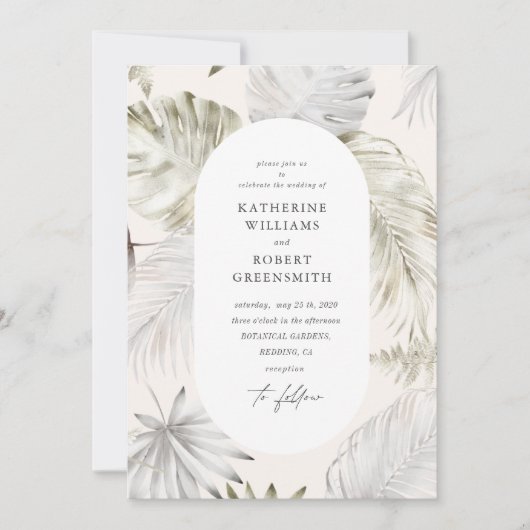 Luxe Tropische Bladblush Bruiloft Kaart (Voorkant)