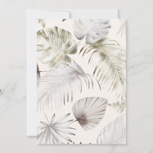 Luxe Tropische Bladblush Bruiloft Kaart (Achterkant)