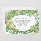 Luxe tropische gouden bladeren bruiloft kaart (Voorkant)