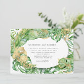 Luxe tropische gouden bladeren bruiloft kaart (Staand voorkant)