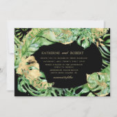 Luxe tropische gouden bladeren bruiloft kaart (Voorkant)