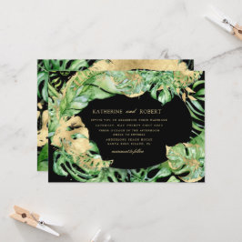 Luxe tropische gouden bladeren bruiloft kaart