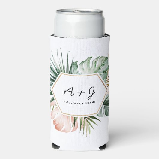 Luxe Tropische Huwelijk Slanke Blikje Koeler Hoesj (Seltzer Voorkant)