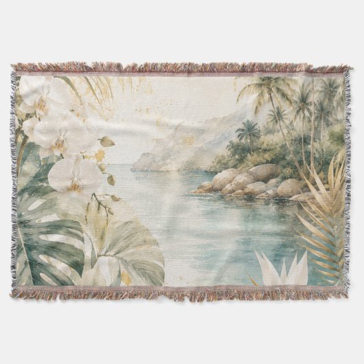 Luxe Tropische Kust Waterverf Kunst | Deken (Voorkant)