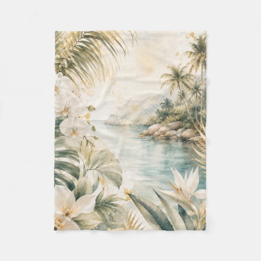 Luxe Tropische Kust Waterverf Kunst | Fleece Deken (Voorkant)