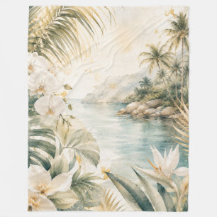Luxe Tropische Kust Waterverf Kunst   Fleece Deken