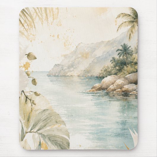 Luxe Tropische Kust Waterverf Kunst | Muismat (Voorkant)