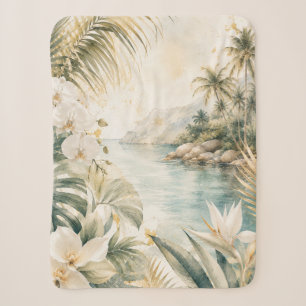 Luxe Tropische Kust Waterverf Kunst Sherpa Deken