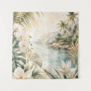 Luxe Tropische Kust Waterverf Kunst Wandkleed