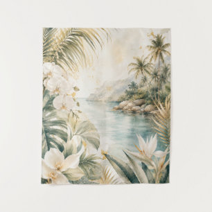 Luxe Tropische Kust Waterverf Kunst Wandkleed