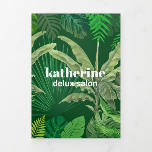 Luxe Tropische Moderne Boutique & Salon Groen Drieluik Kaart (Cover)