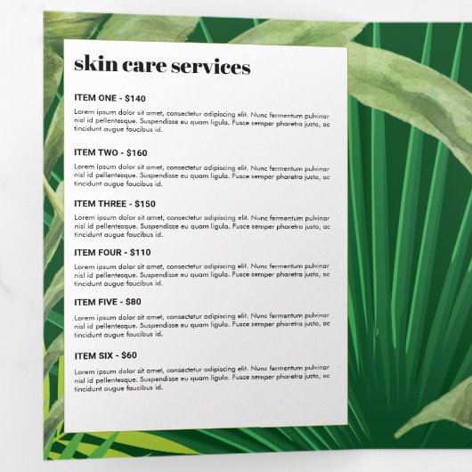 Luxe Tropische Moderne Boutique & Salon Groen Drieluik Kaart (Binnenzijde eerst)