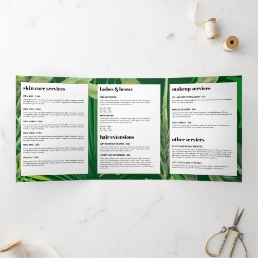 Luxe Tropische Moderne Boutique & Salon Groen Drieluik Kaart (Binnen)