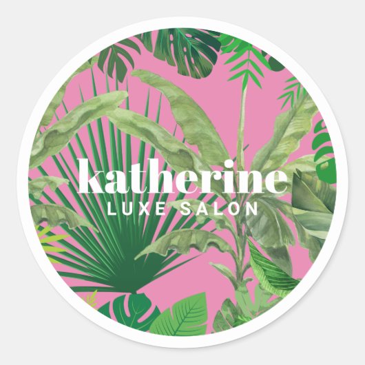 Luxe Tropische Moderne Boutique & Salon Roze Ronde Sticker (Voorkant)