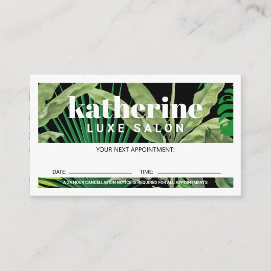 Luxe Tropische Moderne Boutique & Salon Zwart Afsprakenkaartje (Voorkant)