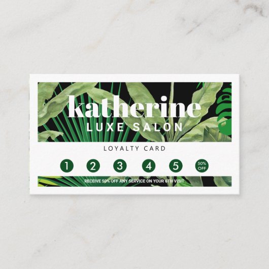 Luxe Tropische Moderne Boutique & Salon Zwart Klantenkaartje (Voorkant)