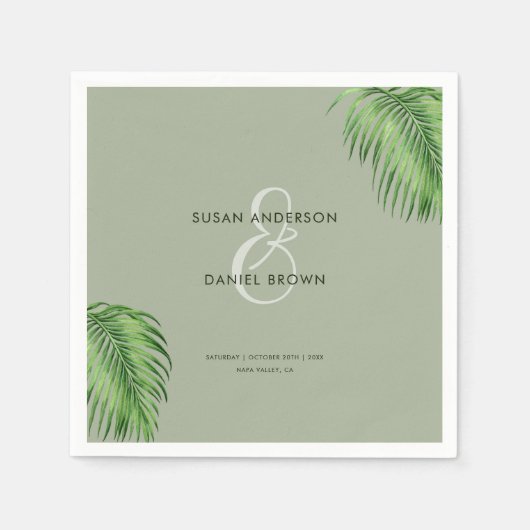 Luxe tropische Waterverf palmbladeren bruiloft Servet (Voorkant)