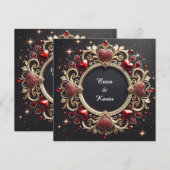 Luxe Trouw Gouden Frame Met Rode Harten Kaart (Voorkant / Achterkant)