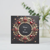 Luxe Trouw Gouden Frame Met Rode Harten Kaart (Staand voorkant)