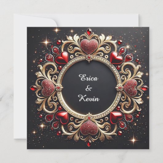 Luxe Trouw Gouden Frame Met Rode Harten Kaart (Voorkant)