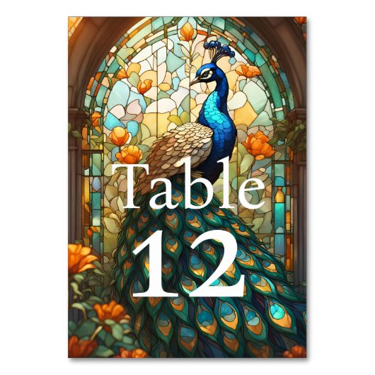 Luxe Trouwen: Pauw Tafel Nummers Kaart (Voorkant)