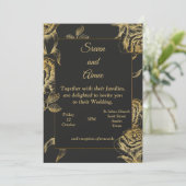 Luxe trouwuitnodiging, goud en zwart kaart (Staand voorkant)