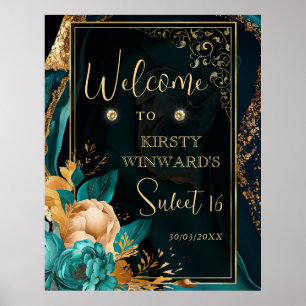 Luxe turkoois en gouden bloem Agate Sweet 16 Welko Poster