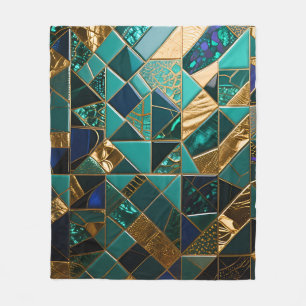 Luxe Turkoois Gouden Geometrisch Mozaïekpatroon Fleece Deken