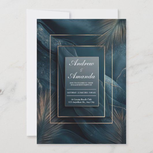 Luxe Turkoois Marmer Gouden Frame Abstracte Palm Kaart (Voorkant)