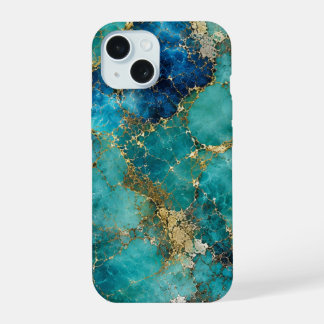 Luxe turkooissteen met elegante gouden aders iPhone 15 case