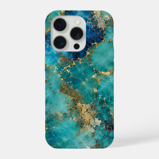 Luxe turkooissteen met elegante gouden aders iPhone 15 pro case