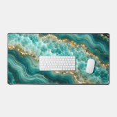 Luxe Turquoise Agaat Marmer met Gouden Aders Bureaumat (Keyboard & Muis)
