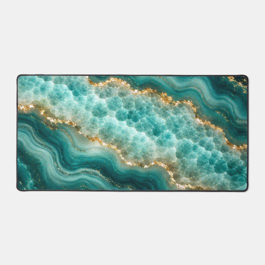 Luxe Turquoise Agaat Marmer met Gouden Aders Bureaumat (Voorkant)