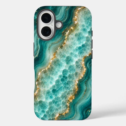 Luxe Turquoise Agaat Marmer met Gouden Aders Case-Mate iPhone Case (Achterkant)