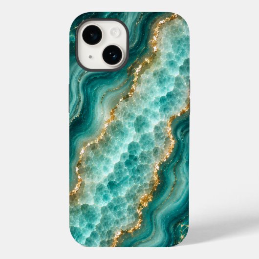 Luxe Turquoise Agaat Marmer met Gouden Aders Case-Mate iPhone Case (Achterkant)